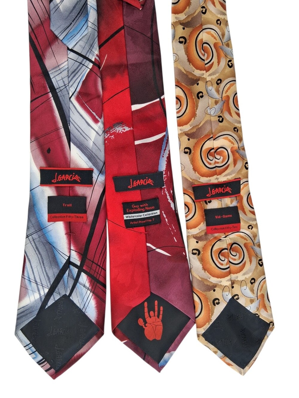 Lot of Three (3) J. Garcia Men's Silk Ties Multicolor 60"